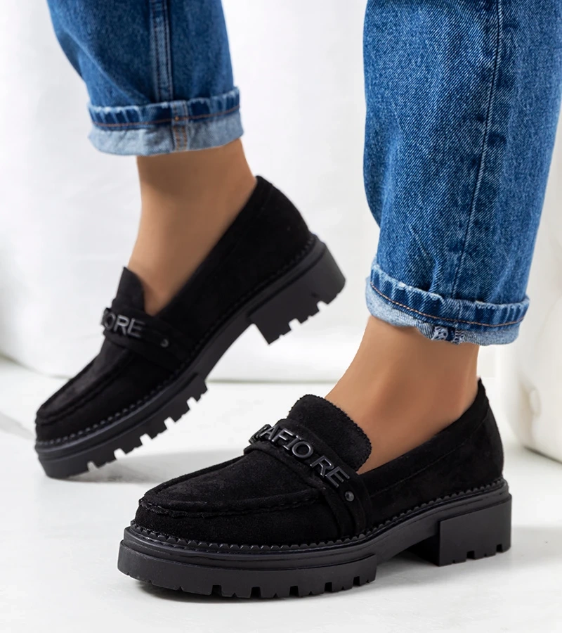 Mokasyny czarne na wysokiej podeszwie