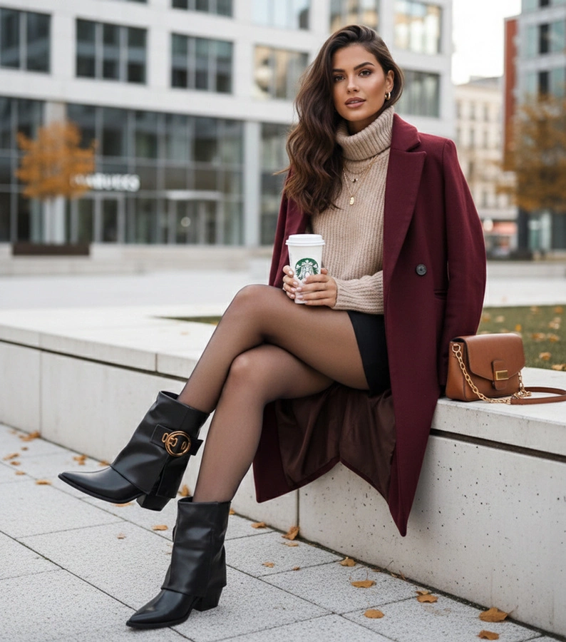 Hers Czarne kowbojki z wywiniętą cholewką i ozdobną klamrą