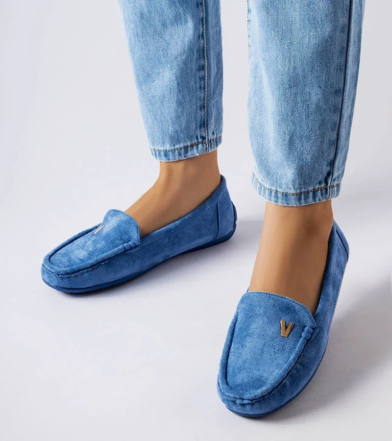 Niebieskie klasyczne mokasyny z eko-zamszu