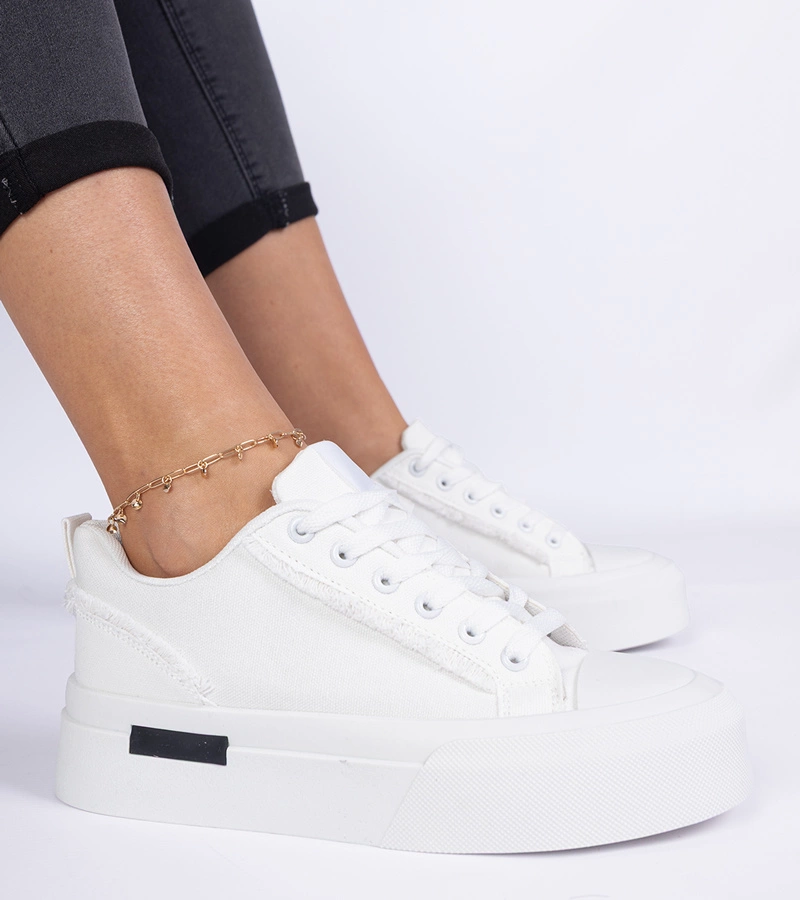 Hers Białe trampki damskie materiałowe na platformie