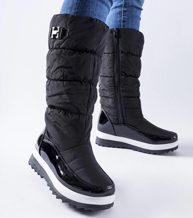 Czarne ocieplane wysokie śniegowce