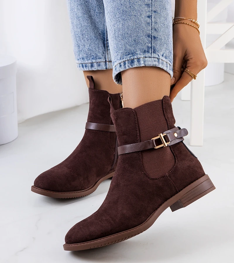 Brązowe botki z eko-zamszu