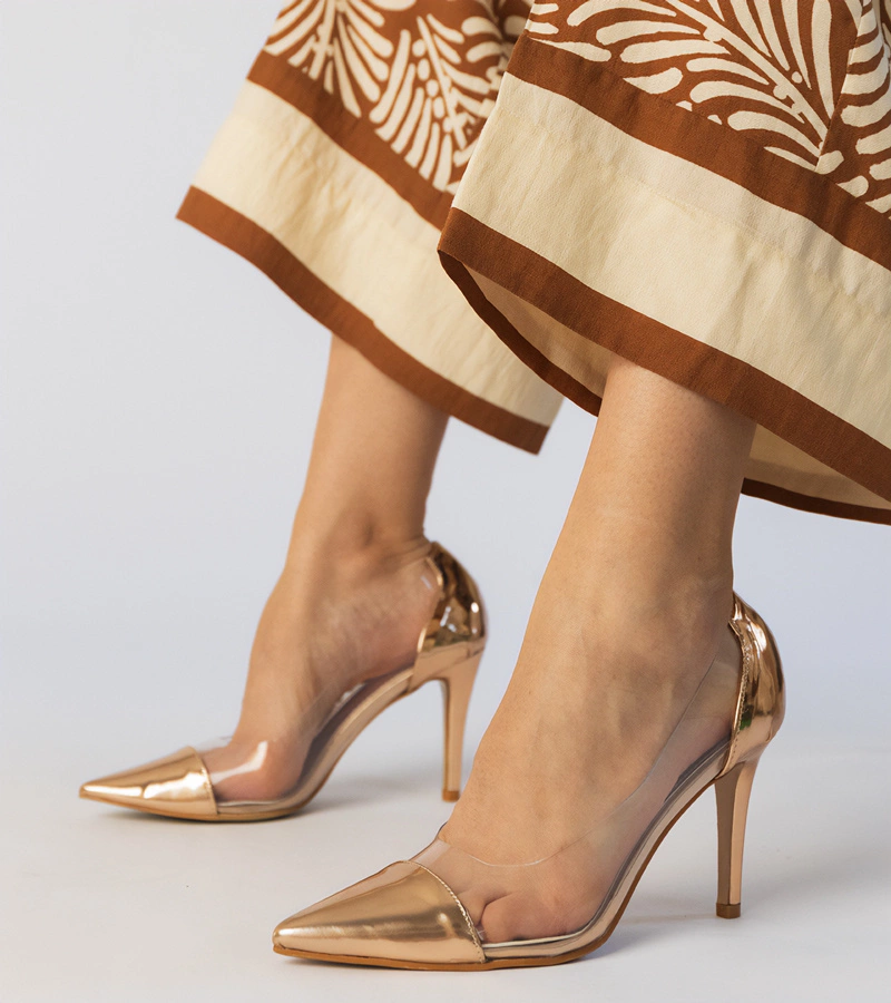 Hers Szampańskie klasyczne czółenka z przezroczysta cholewką