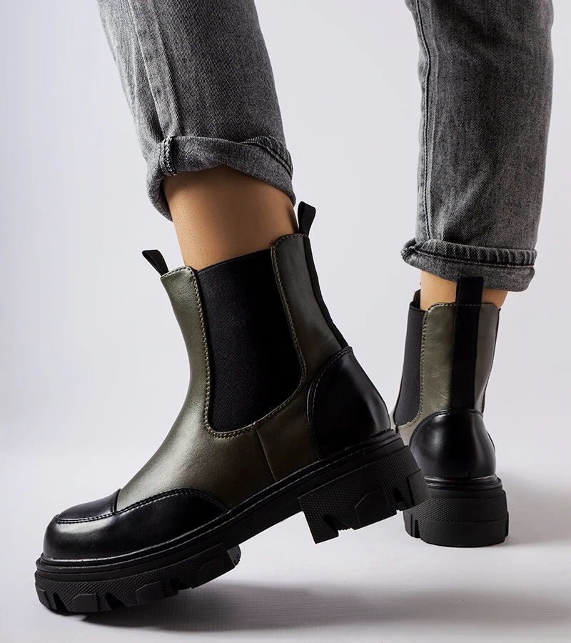 Czarno-zielone wsuwane botki