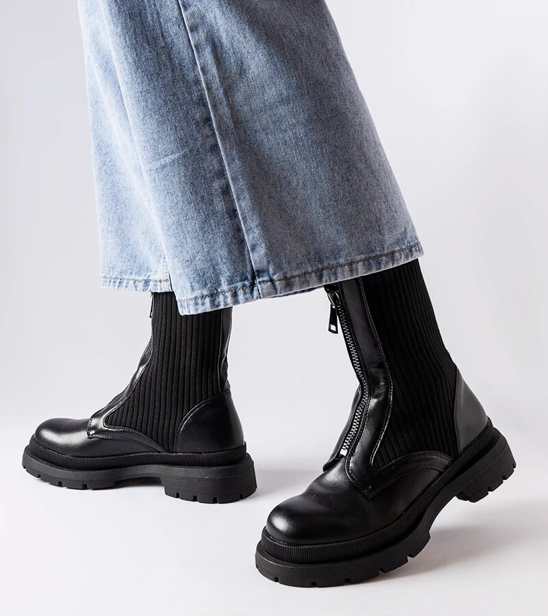 Hers Czarne skarpetkowe botki