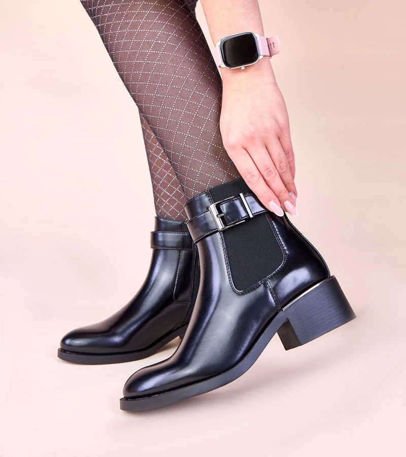 Hers Czarne botki klasyczne z lakierowanym tyłem