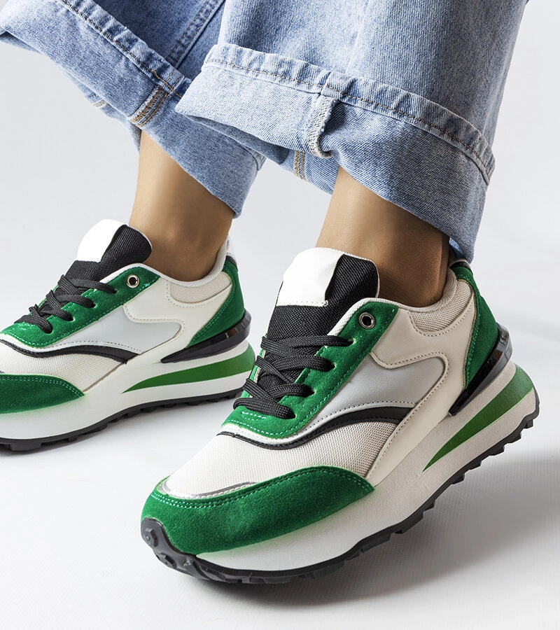 Biało-zielone sneakersy na platformie