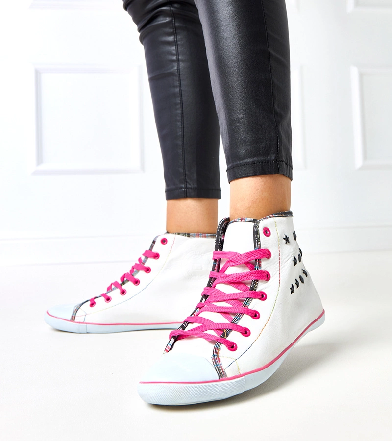 Hers Białe trampki za kostkę z geometrycznym wzorem