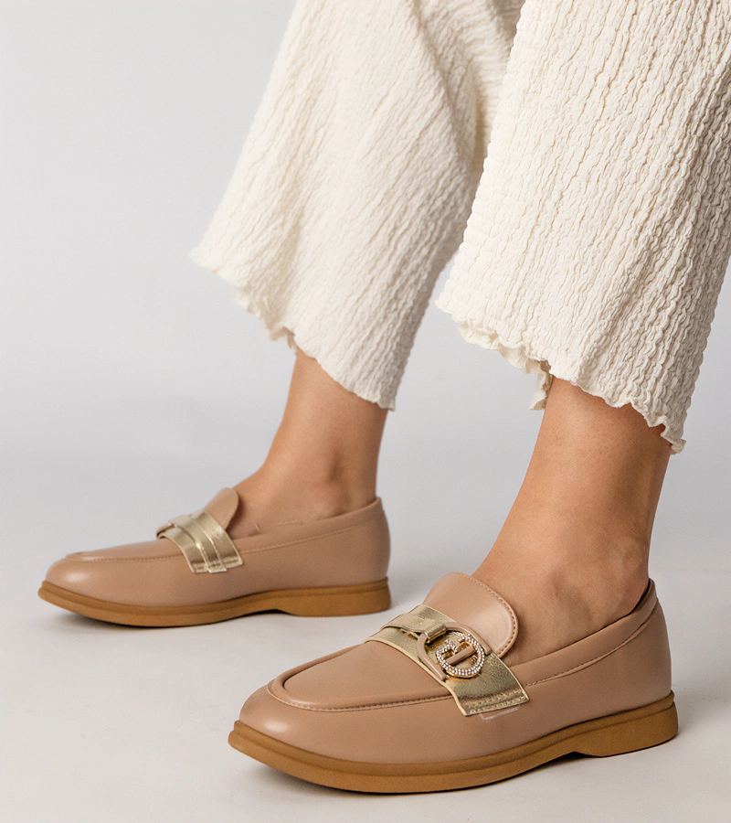 Hers Kremowe mokasyny z ekoskóry z cyrkoniami