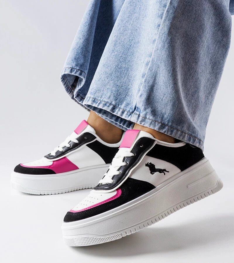 Czarno-różowe sneakersy na platformie