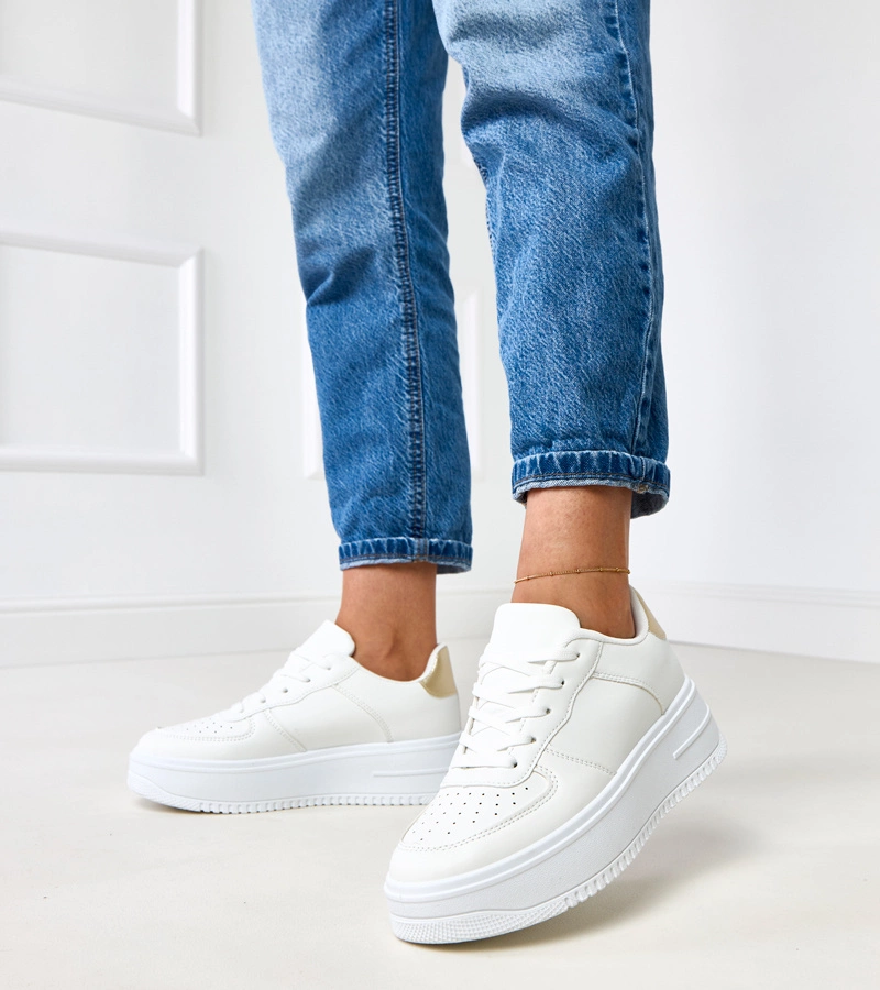 Hers białe sneakersy na platformie ze złotą wstawką damskie sportowe