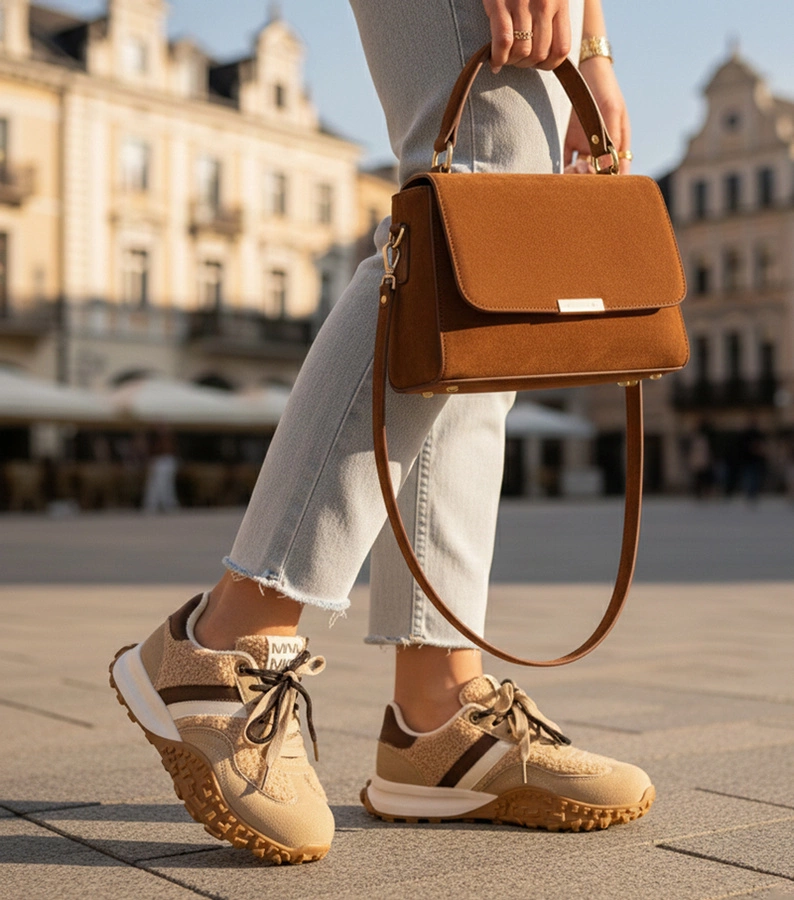 Hers Brązowe sneakersy ocieplane z futerkiem