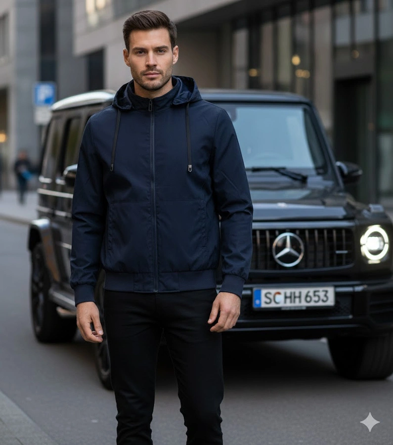 Czarna męska kurtka przejściowa ze stójką