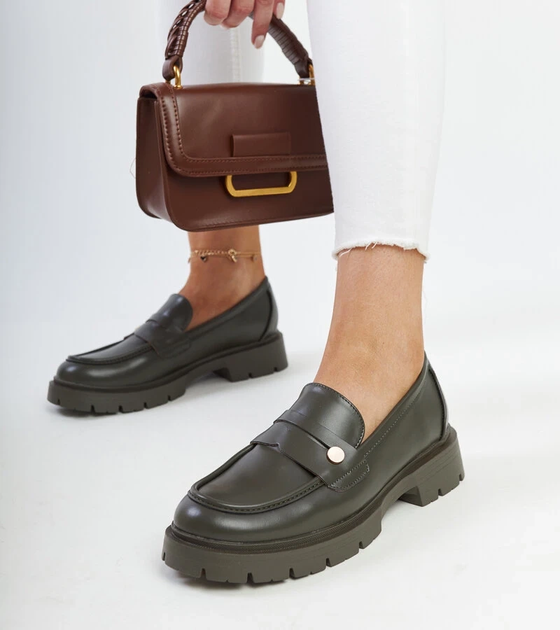 Ciemnozielone mokasyny Eko skórzane