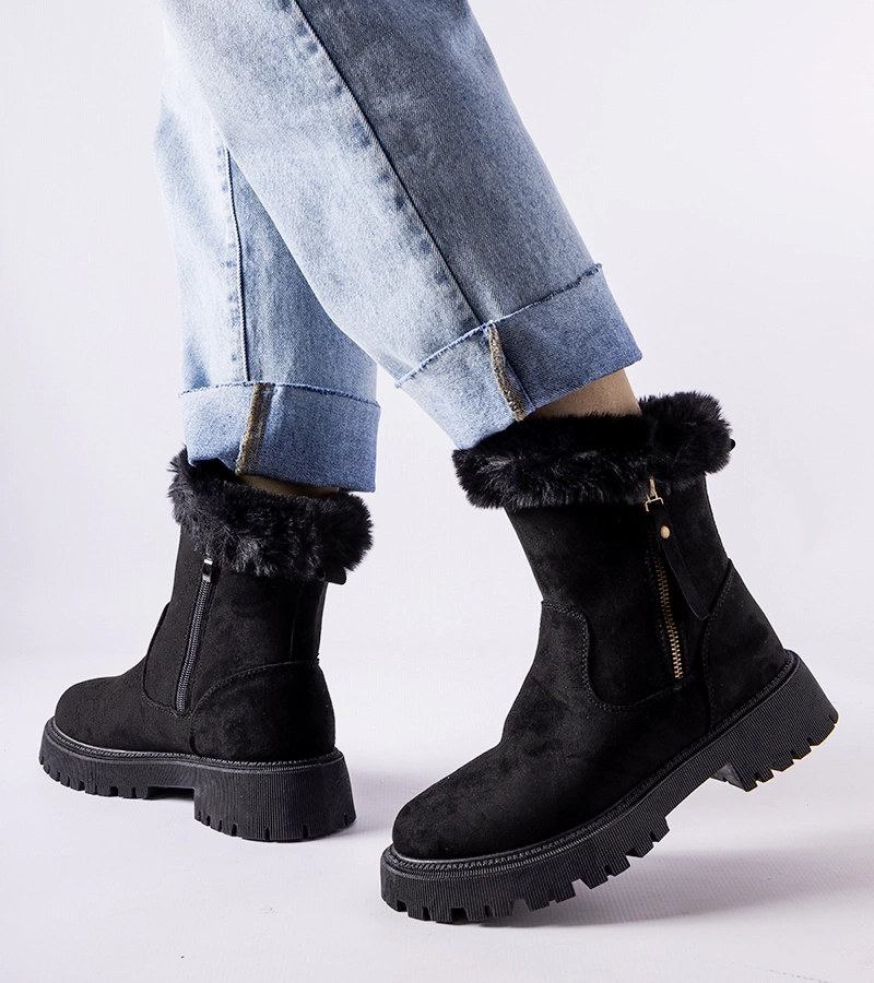 Czarne śniegowce eko-zamsz