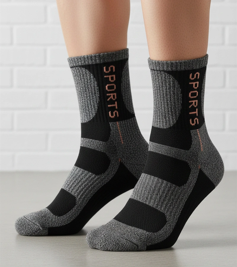 Szare ciepłe skarpetki damskie z różowym akcentem