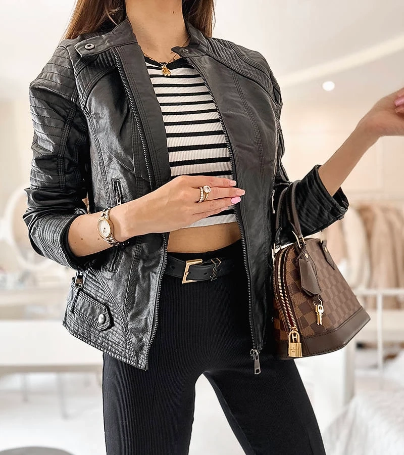 Czarna klasyczna ramoneska eko-skóra