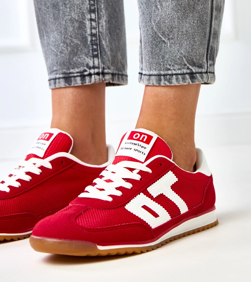 Hers czerwone sneakersy damskie sportowe z białymi elementami