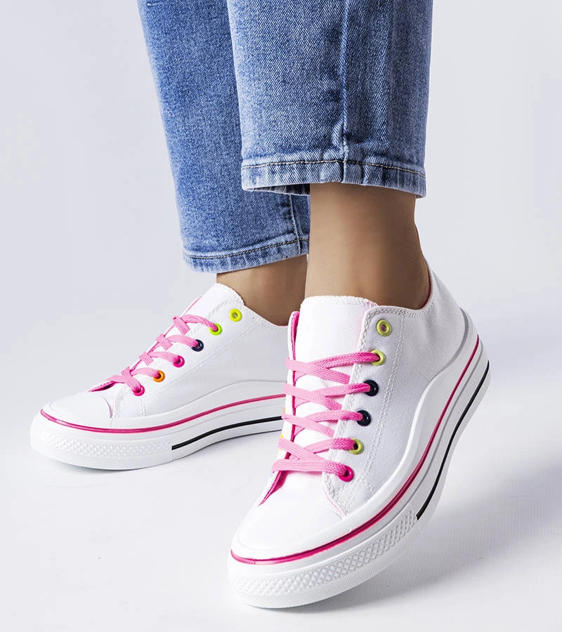 Biało-różowe tenisówki na grubej podeszwie