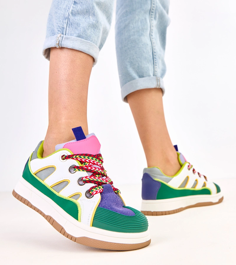 Hers Zielone sneakersy z grubymi sznurówkami