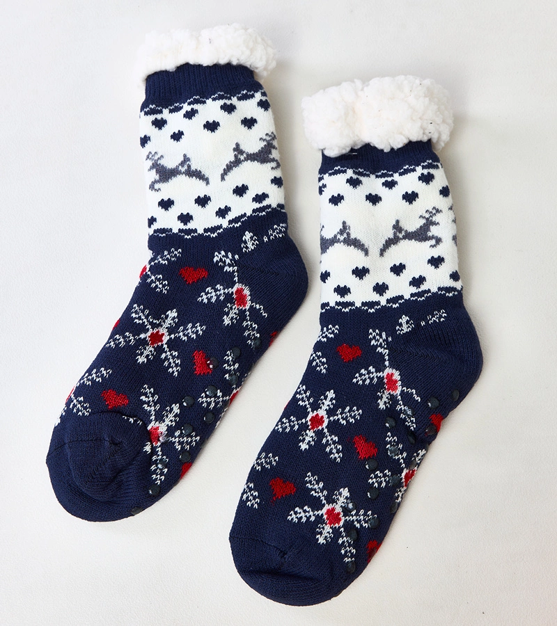 Granatowo białe ciepłe skarpetki zimowe
