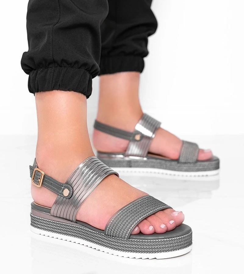 Hers Szare sandały na grubej podeszwie