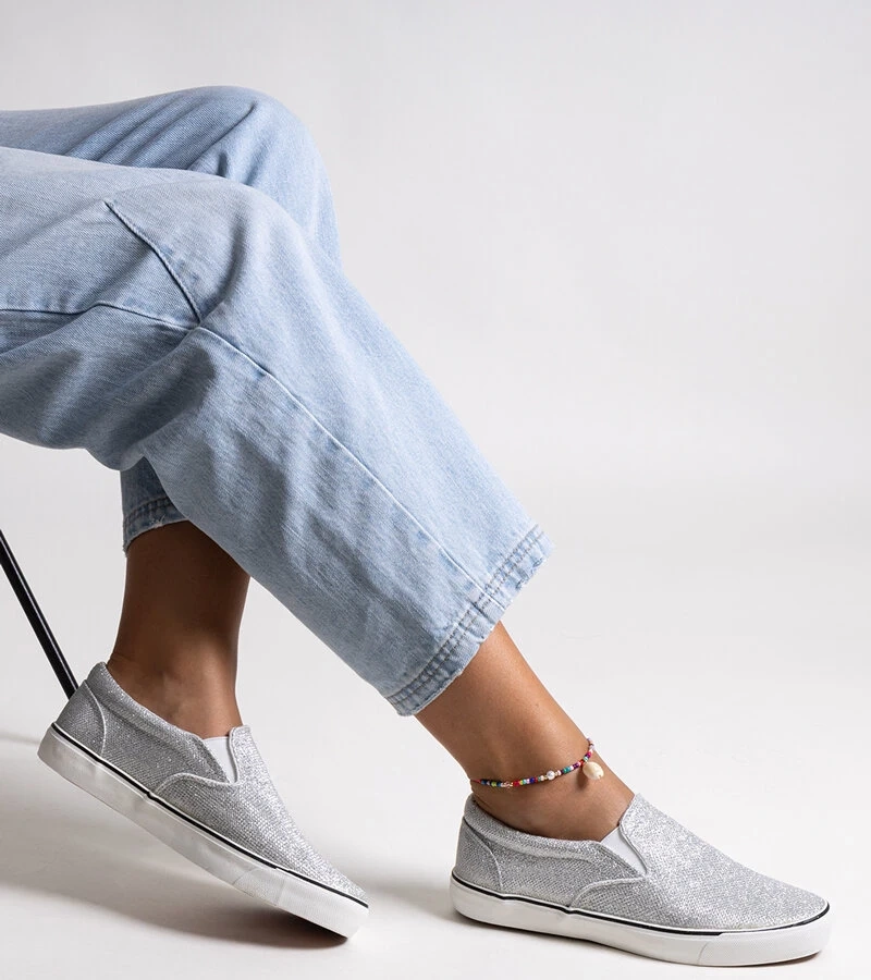 Hers Srebrne błyszczące tenisówki