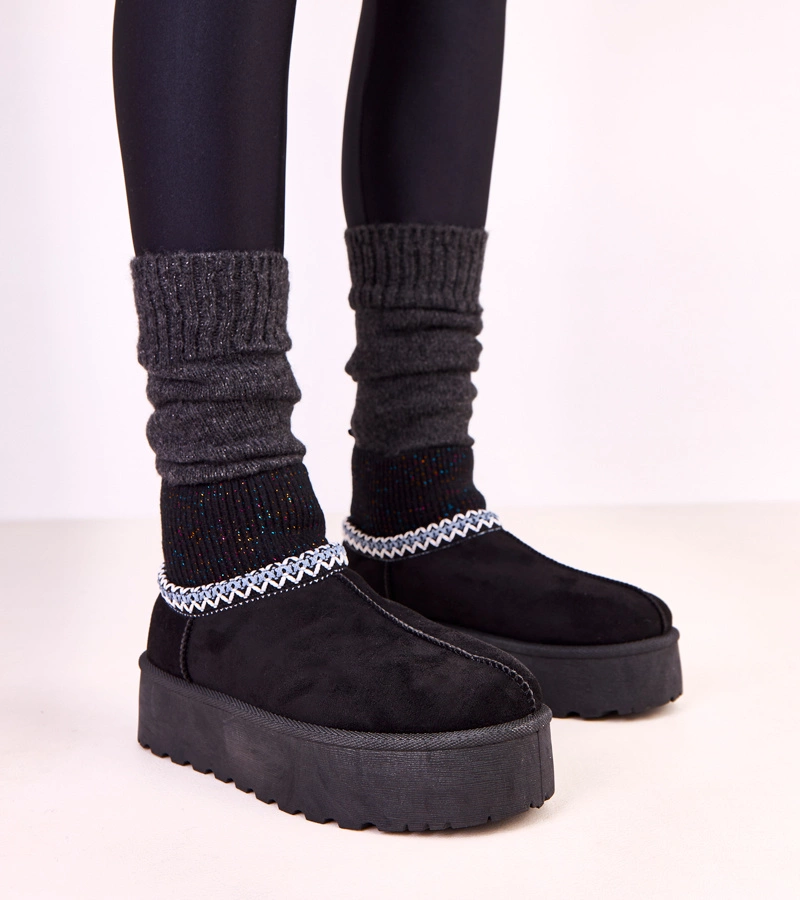 Hers Czarne niskie śniegowce ze skarpetkową cholewką
