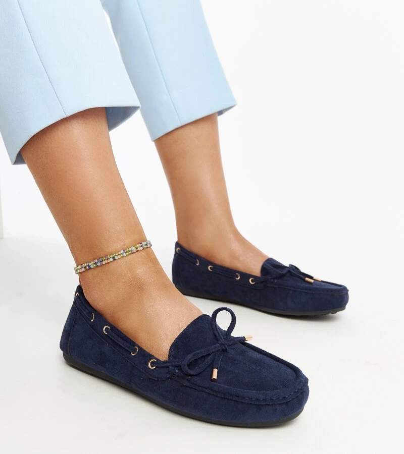 Granatowe zamszowe mokasyny