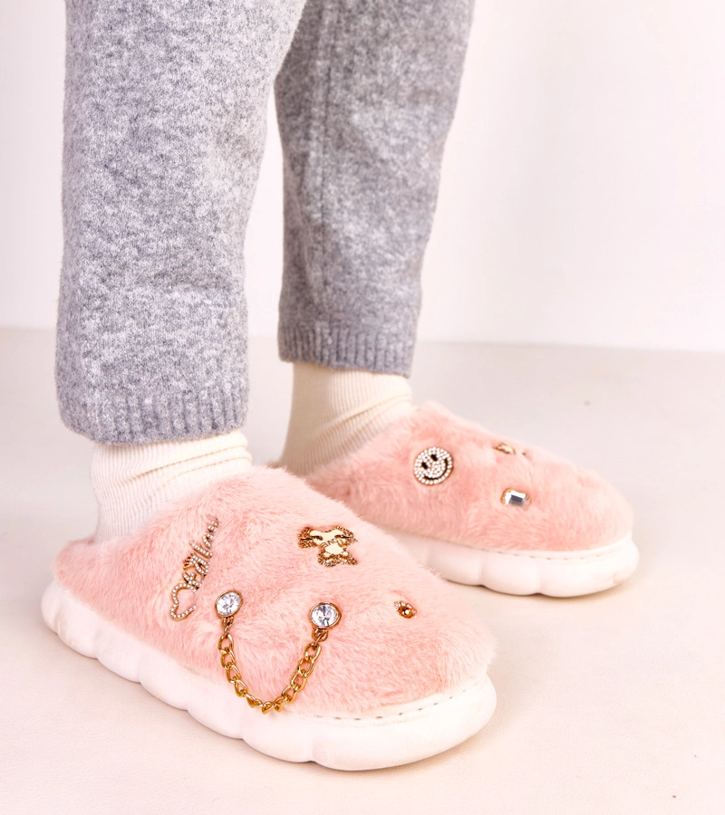 Hers Różowe zabudowane kapcie z ozdobami