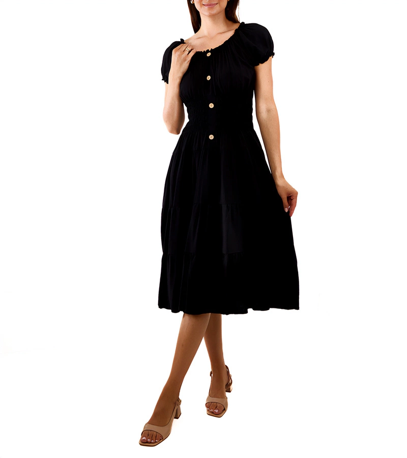 Czarna sukienka midi z krótkim rękawem