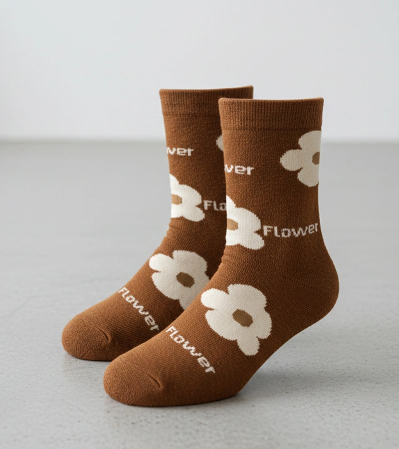 Brązowe skarpetki z kwiatami