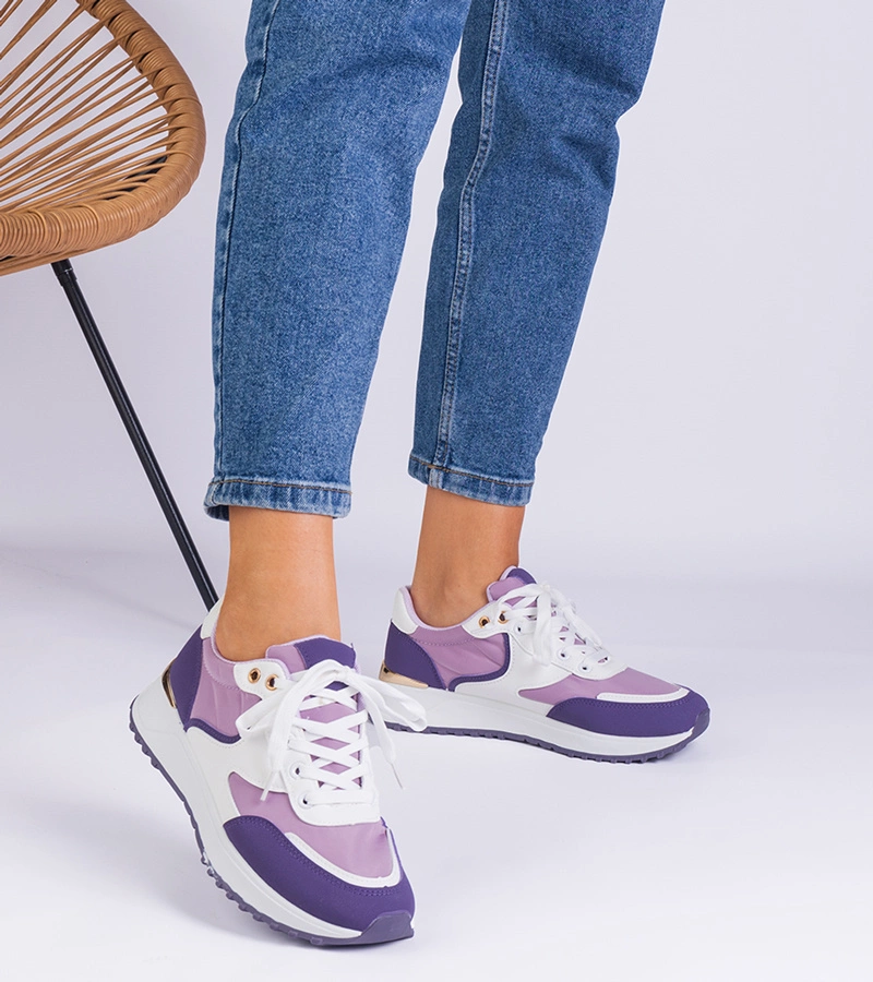 Hers Sneakersy Damskie Fioletowe ze Złotą Wstawką