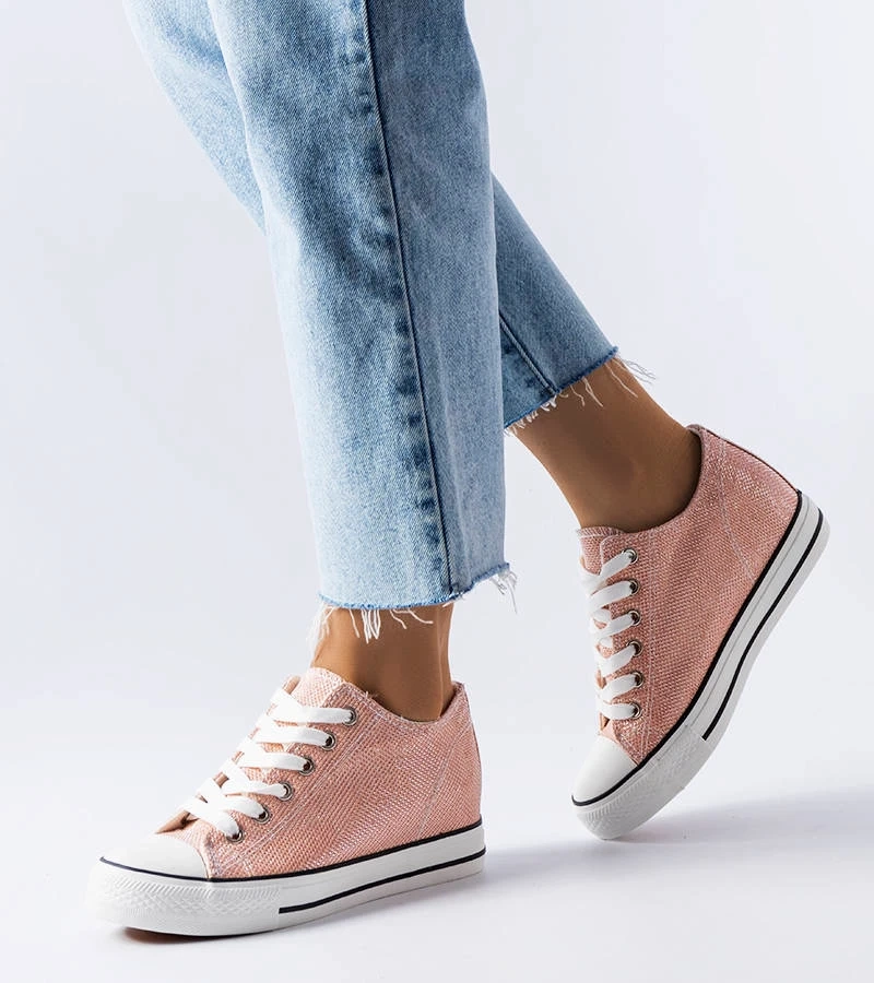 Hers Różowe trampki na koturnie brokatowe