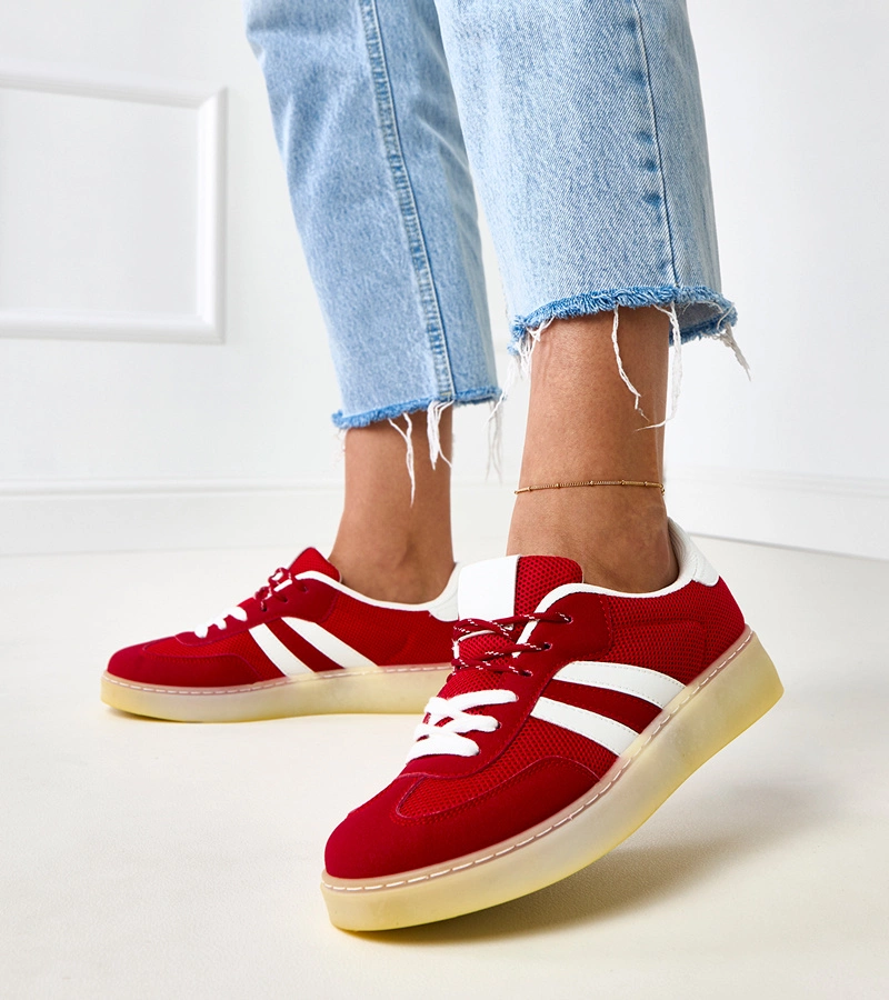 Hers czerwone sneakersy damskie sportowe z białymi paskami