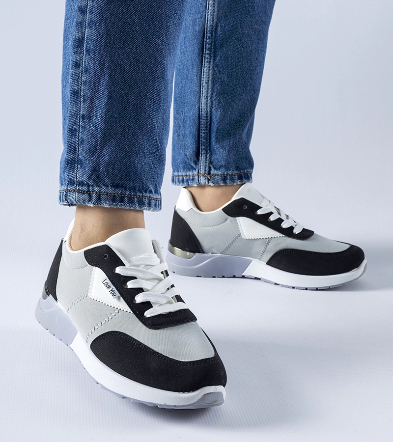 Szaro-czarne materiałowe sneakersy