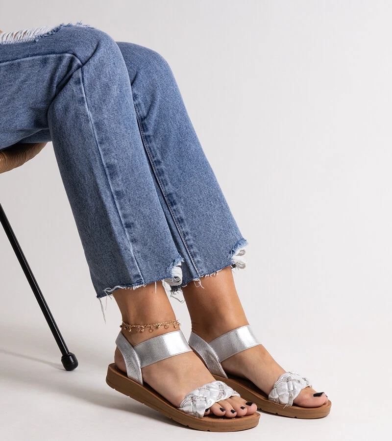 Srebrne damskie sandałki