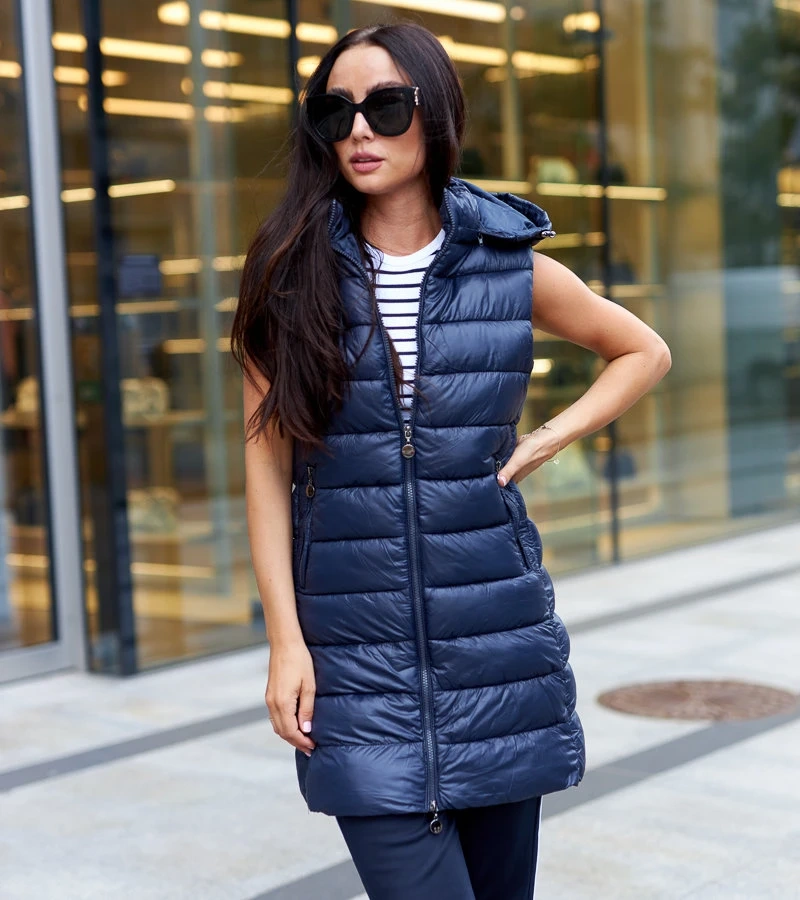 Długa granatowa damska kamizelka