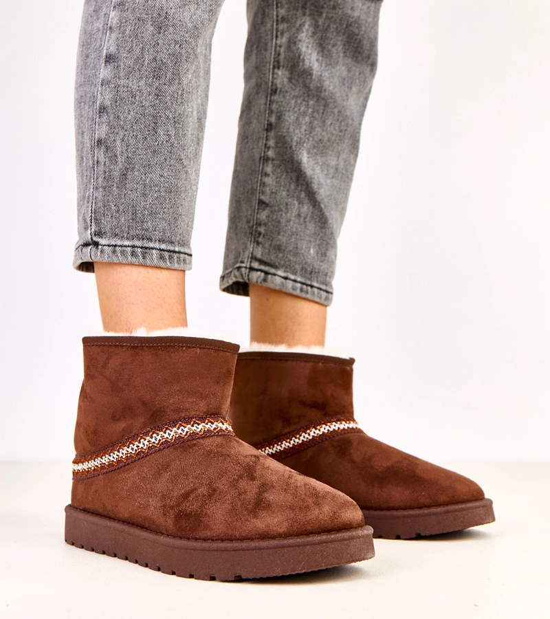 Hers Brązowe niskie śniegowce z ekozamszu