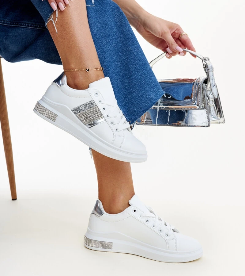 Biało-srebrne sneakersy z cyrkoniami