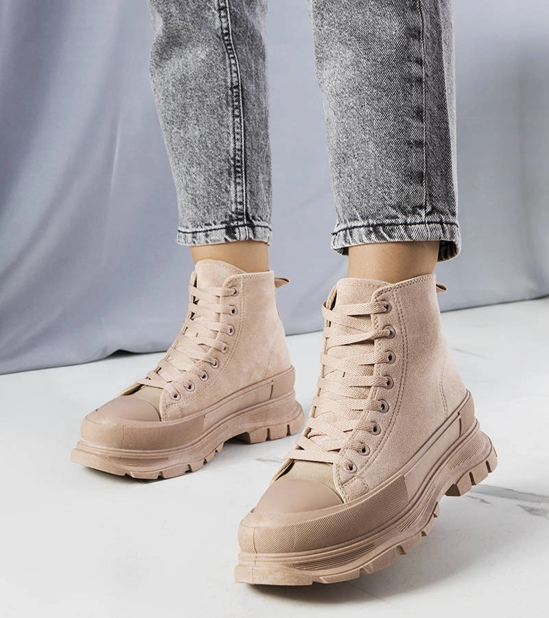 Ciemnobeżowe trampki za kostkę