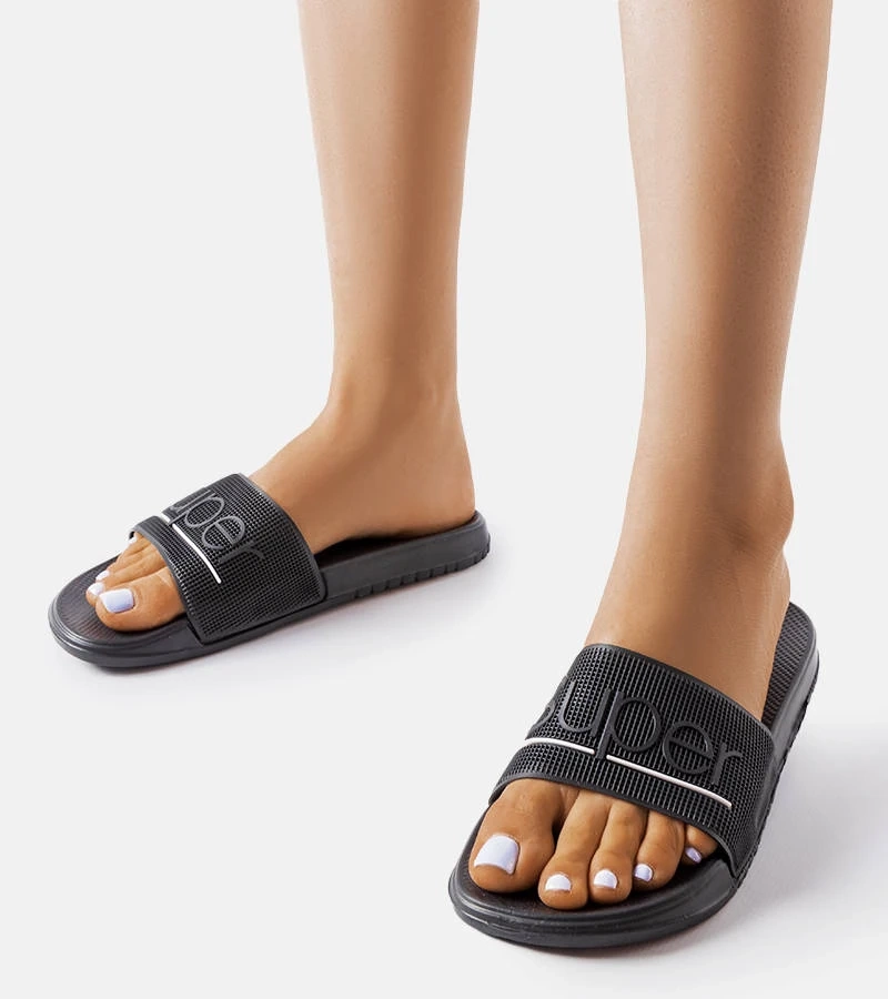 Hers Czarne gumowe klapki