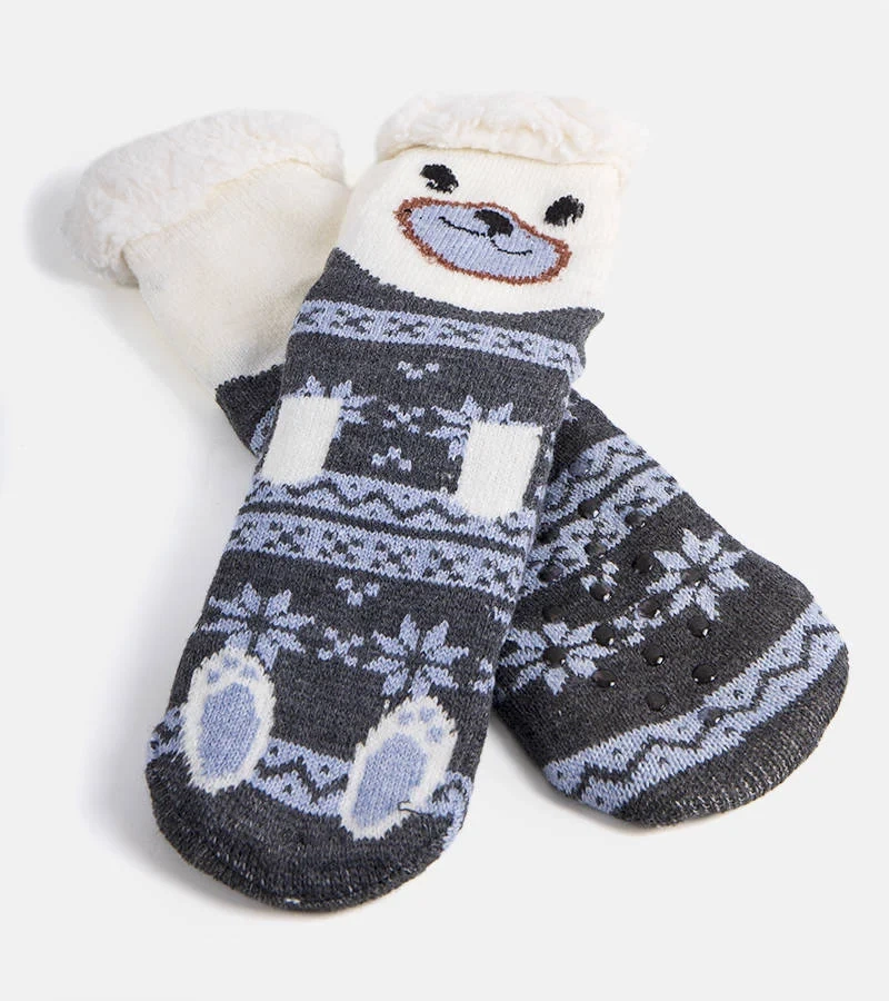 Szare ciepłe skarpetki z misiem