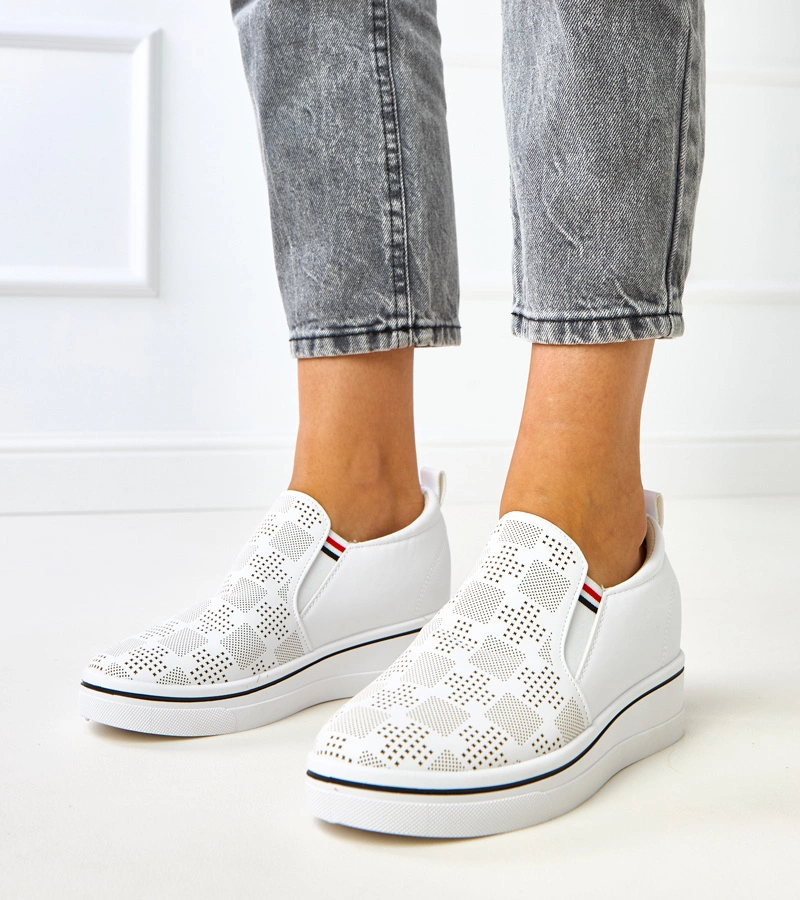 Hers Białe ażurowe tenisówki na koturnie