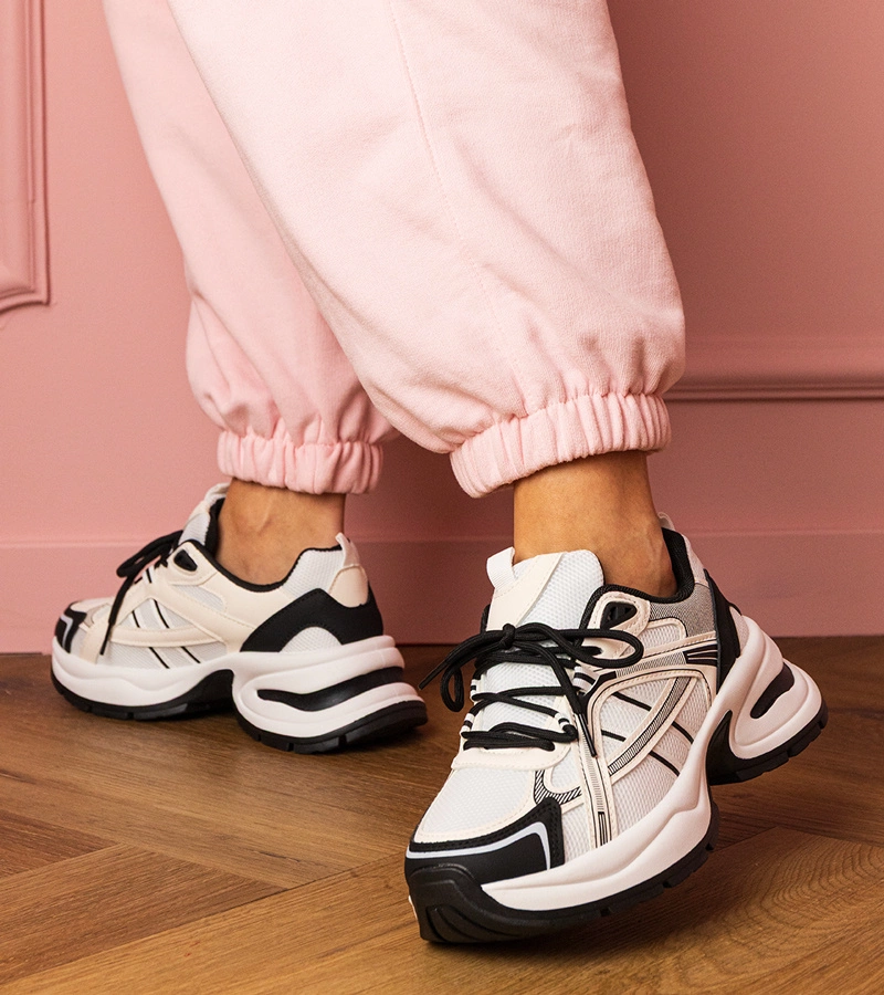 Hers Biało-czarne sneakersy sportowe na masywnej podeszwie