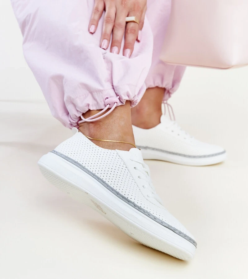 Hers Biało-szare ażurowe tenisówki