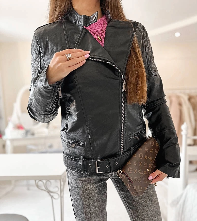 Czarna klasyczna ramoneska eko-skóra