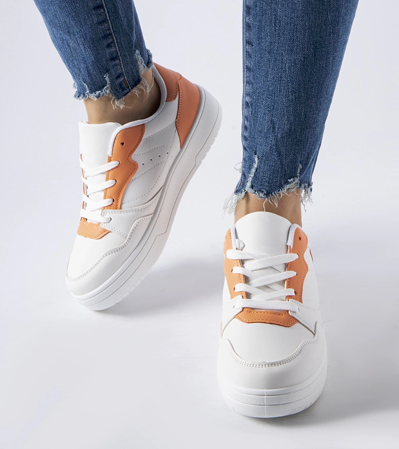 Hers Białe sneakersy z pomarańczowym akcentem
