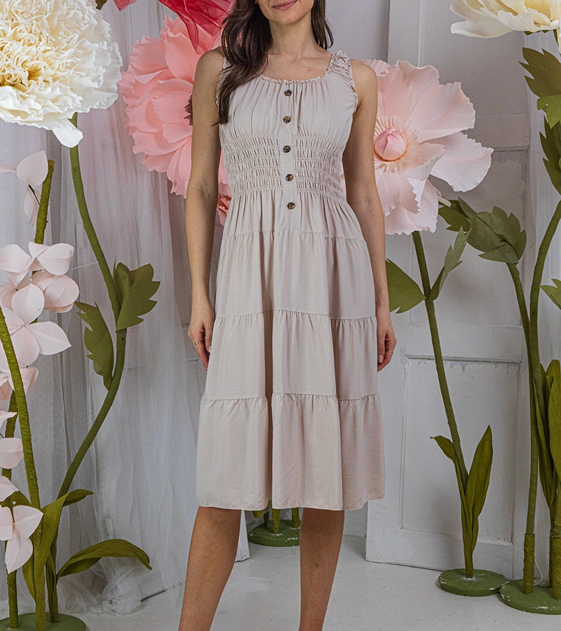 Hers Beżowa sukienka na ramiączkach