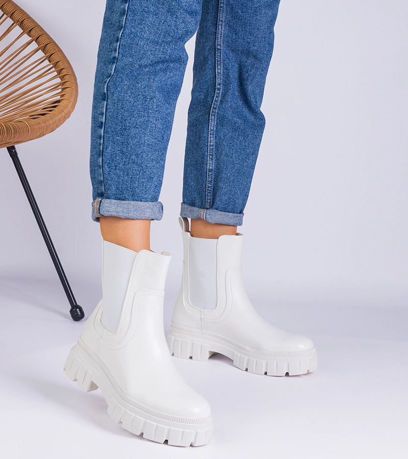 Hers botki damskie białe z elastyczną wstawką za kostkę płaskie